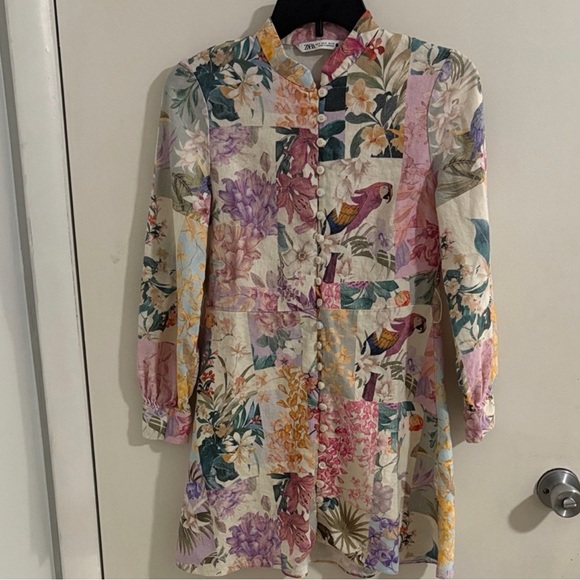 Zara Floral Multi Color Parrot Dress Size Small - Picture 2 of 8